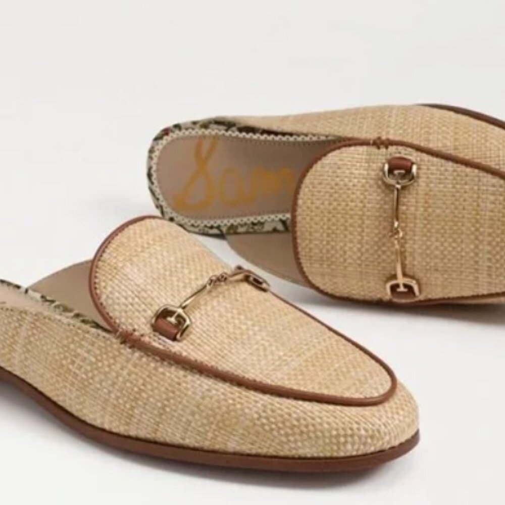 NIB Sam Edelman Linnie Bit Women's Mules BLEACHED BEECHWOOD WEAVE 8.5